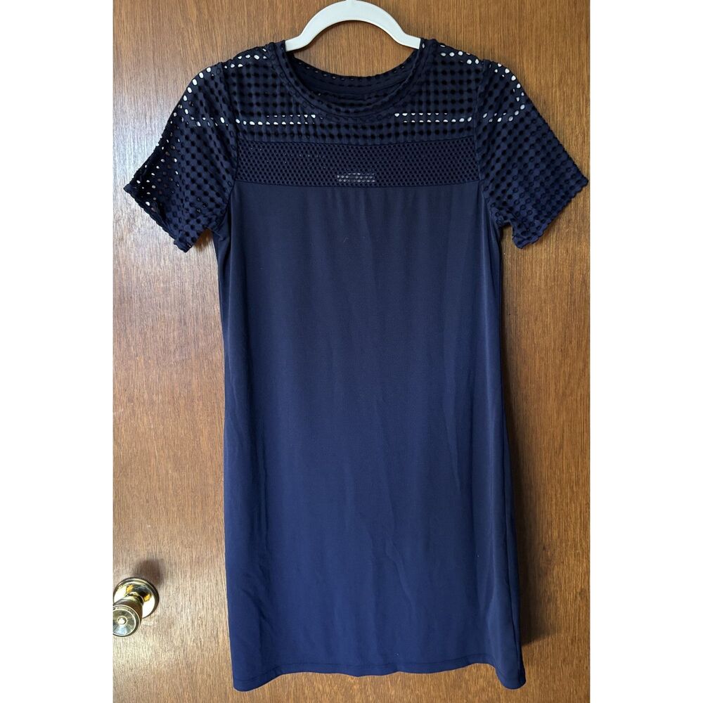 Michael Kors Navy Blue Mesh Yoke Shift Dress Women’s Size Medium Short Sleeve